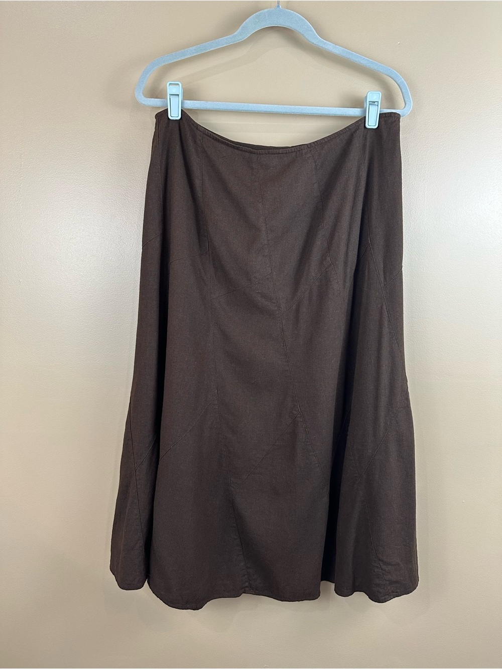 Christopher & Banks Linen Rayon A-Line Midi Skirt Brown 14 Panel Lagenlook